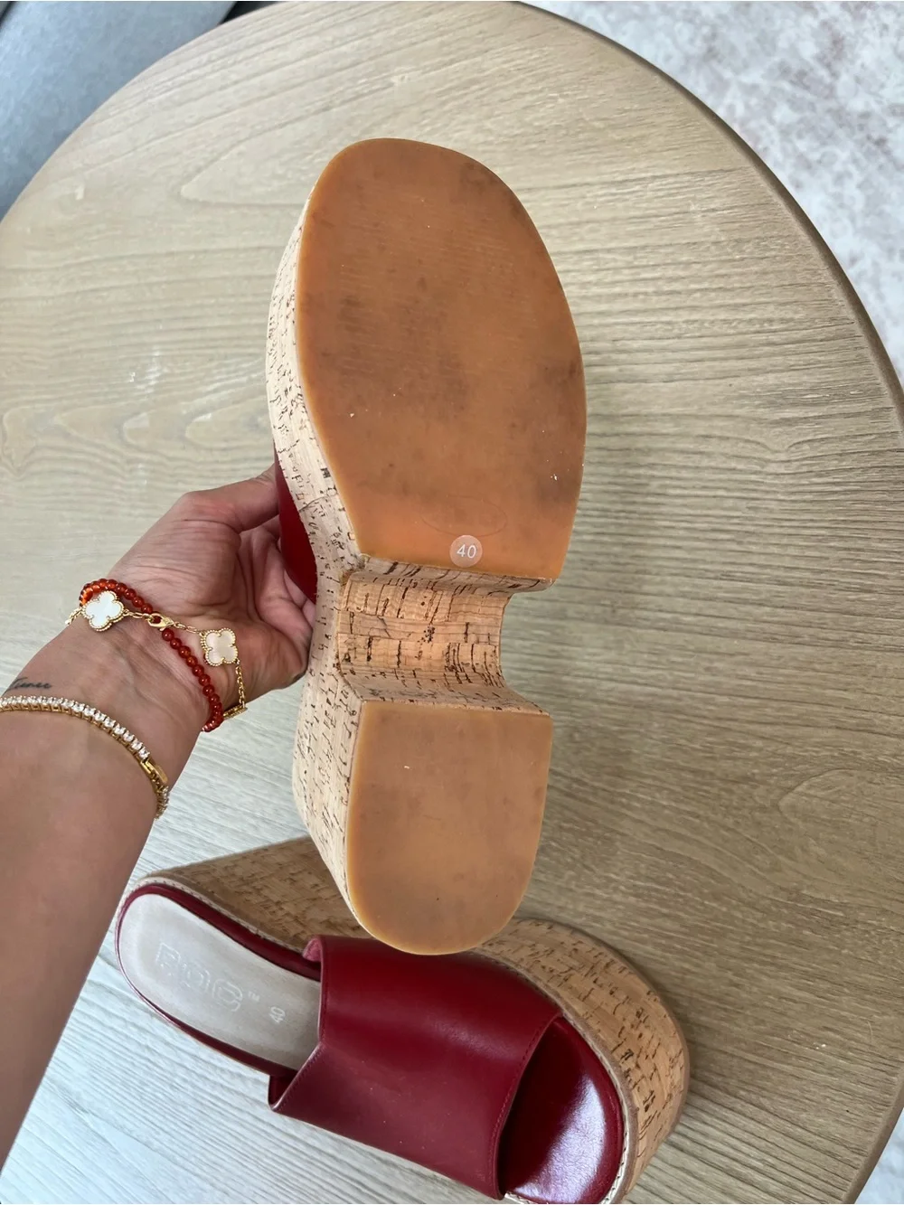 Women’s Red Platform Slide Mules with Chunky Cork-Look Sole